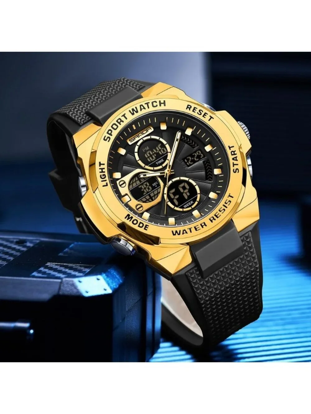 Men's Gold Analog Quartz Electronic Military Multifunction LED Digital Watch